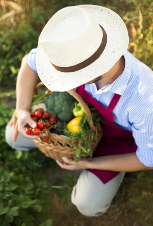 Young male gardener working in the gardenの写真素材