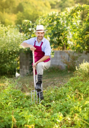Young male gardener working in the gardenの写真素材