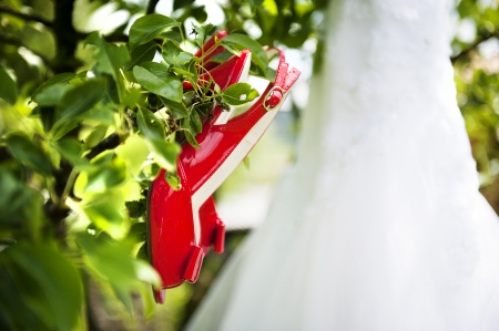 Beautiful white weddding dress ready for brideの写真素材