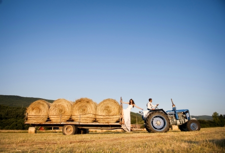 Beautiful bride and groom portrait in natureの写真素材