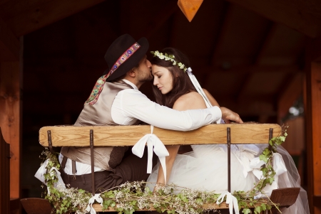 Beautiful bride and their country style weddingの写真素材