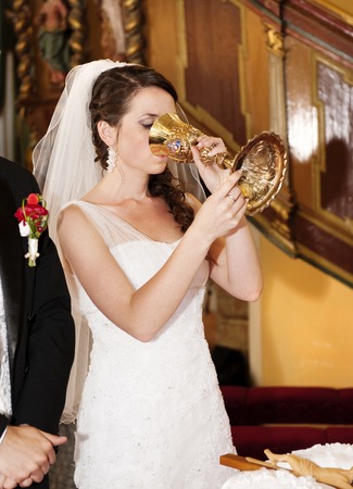 Bride in church at the wedding dayの写真素材