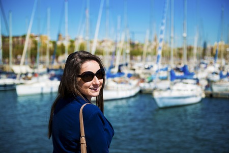 Girl tourist smiling の写真素材