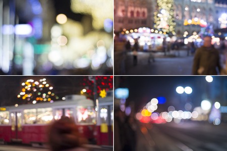 City at night - defocused urban abstract backgroundsの写真素材