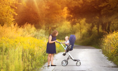 Mother and son on a walk in nature enjoying life together.