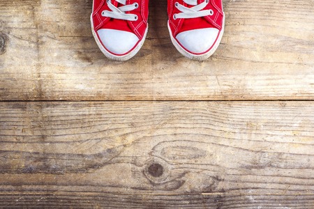 Sneakers on wooden backgroundの写真素材
