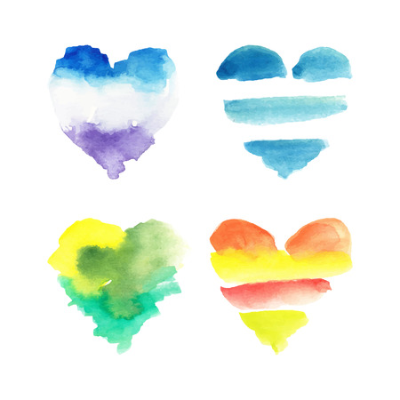 Set of colorful hearts. Watercolor vector illustration.のイラスト素材