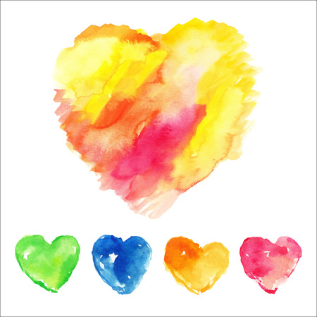 Set of colorful hearts. Watercolor vector illustration.のイラスト素材