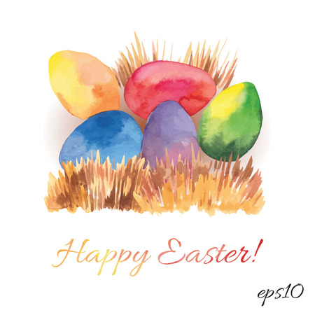 Hand drawn Easter eggs in the nest. Vector illustration.のイラスト素材