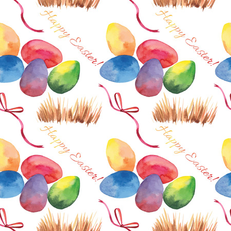 Hand drawn Easter eggs in the nest background. Vector illustration.の写真素材