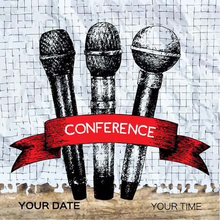 Conference template illustration with microphones with space for your textsのイラスト素材