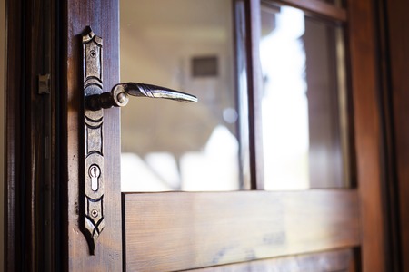 Detail of an old engraved door handleの写真素材