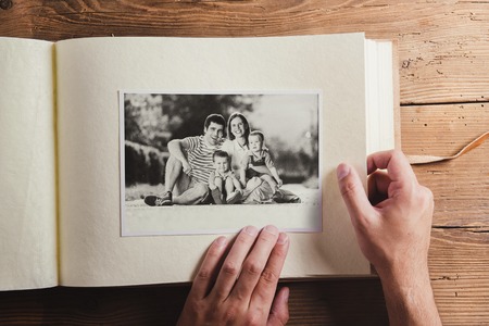 Fathers day composition - photo album with a black and white photo