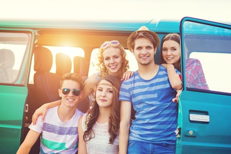 Young hipster friends on road trip on a summer dayの写真素材