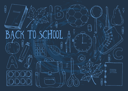Hand drawn seamless pattern with school itemsのイラスト素材