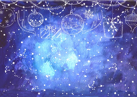 Hand drawn watercolor christmas card. Vector illustration.のイラスト素材