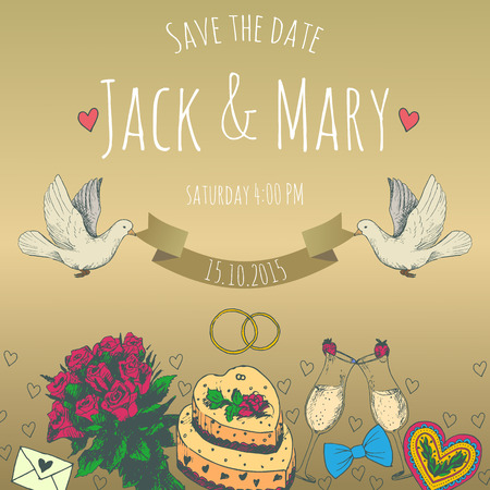 Wedding watercolor vector invitation. Save the date.のイラスト素材