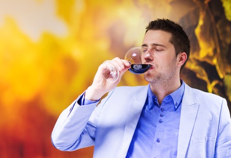 Handsome young man enjoying a drink in a wine bar