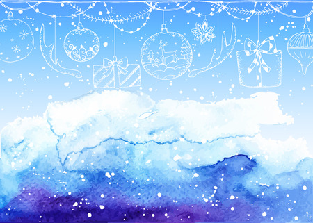Hand drawn watercolor christmas card. Vector illustration.のイラスト素材