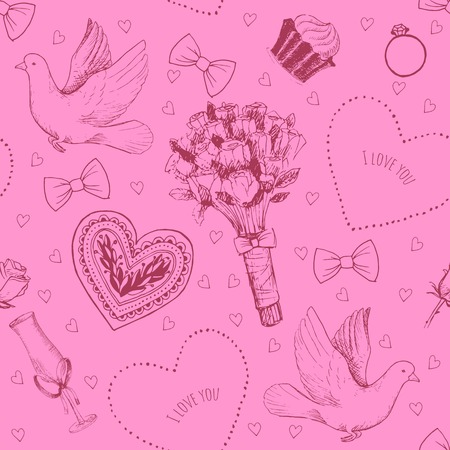 Hand drawn seamless pattern with love symbolsのイラスト素材