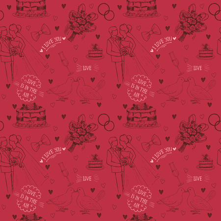 Hand drawn seamless pattern with love symbolsのイラスト素材