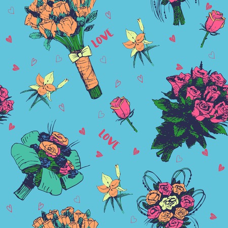 Hand drawn seamless pattern with love symbolsのイラスト素材