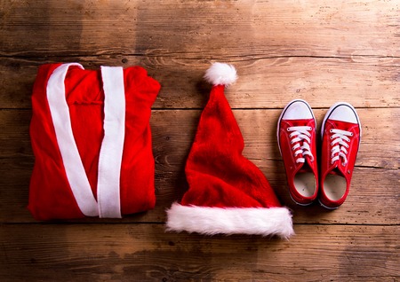 Christmas composition. Studio shot on wooden background.の写真素材