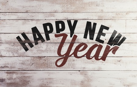 Happy new year composition. Studio shot on wooden background.の写真素材