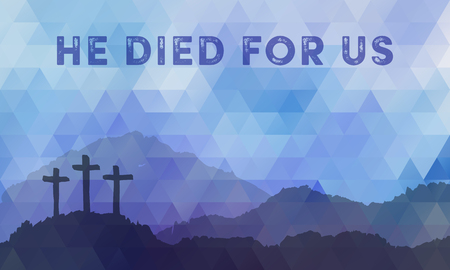 Polygonal vector design. Hand drawn Easter scene with cross. Jesus Christ. Crucifixion. Vector watercolor illustration.の写真素材