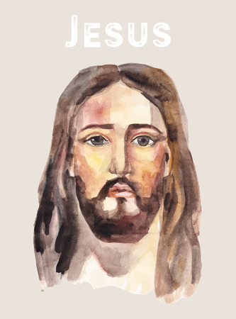 Hand drawn face of Jesus Christ, low poly watercolor vector illustration. Easter. Ressurection.のイラスト素材