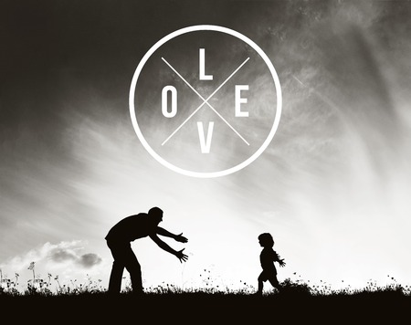 Father with open arms and his son outdoors. Fathers day concept.の写真素材