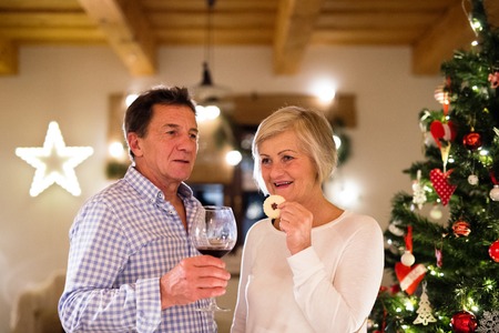 Beautiful senior couple celebrating Christmas together.の写真素材