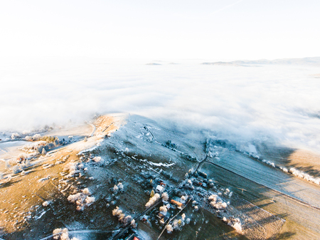 Aerial view of countryside in winter.の写真素材