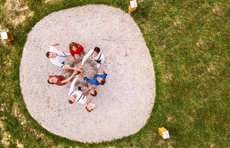 Family celebration or a garden party outside in the backyard.の写真素材