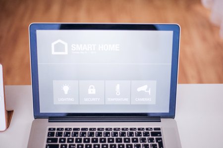 A laptop with smart home screen.の写真素材