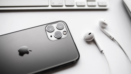 NOVA BANA, SLOVAKIA - SEPT 25, 2019: New Apple iPhone 11 Pro smartphone.のeditorial素材