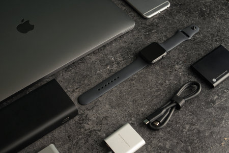NOVA BANA, SLOVAKIA - NOV 17, 2019: Apple watch Series 5 and other Productsのeditorial素材