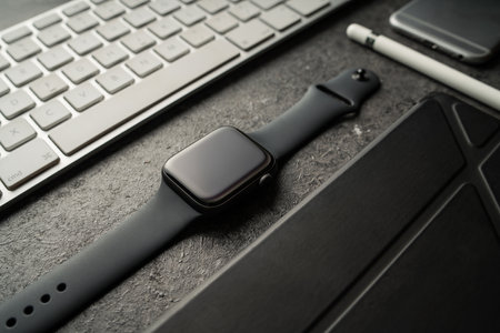 NOVA BANA, SLOVAKIA - NOV 17, 2019: Apple watch Series 5 and other Productsのeditorial素材