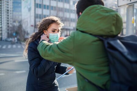 Coronavirus in city, prevention and protection concept.の写真素材