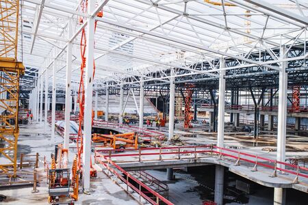 A construction site with a steel frame structures.の写真素材