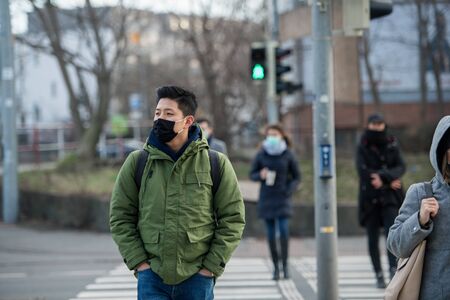 Coronavirus in city, prevention and protection concept.の写真素材
