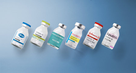 NOVA BANA, SLOVAKIA - MARCH 19, 2020: Ampoules with covid-19 vaccine.