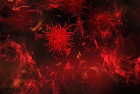 Microscopic view of floating monkeypox virus cells or molecules, 3d rendering illustration.