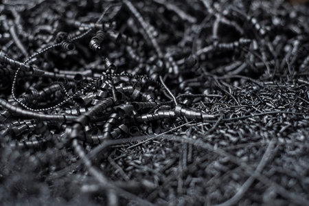 Iron chips from industrial waste of steel productsの写真素材