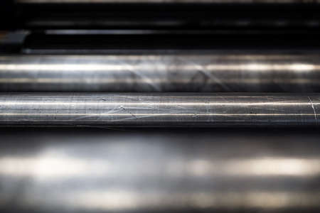 Brushed steel plate background texture horizontal, close-upの写真素材
