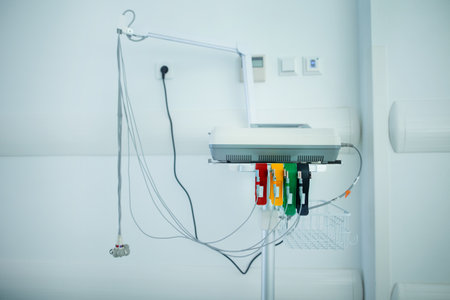 Close-up of EKG device in empty hospital room.の写真素材