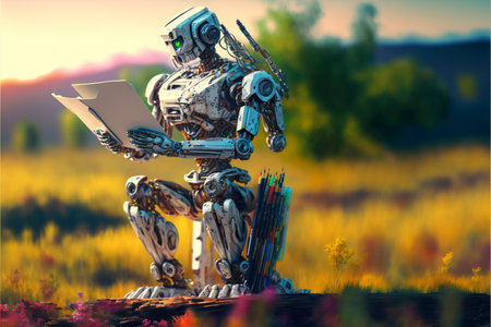 Artificial Inteligence, humaniod robot creating images, futuristic concept.の写真素材