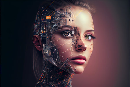 Portrait of humanoid robot, artificial inteligence, futuristic concept.の写真素材