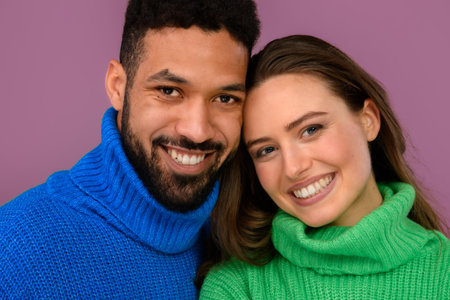 Portrait of two multiracial friends, concept of diversity and friendship.の写真素材