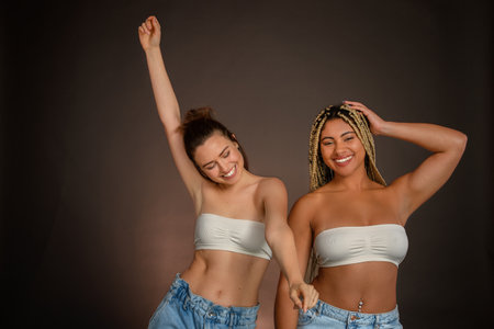 Portrait of young friends, beauty routine and skin care concept.の写真素材